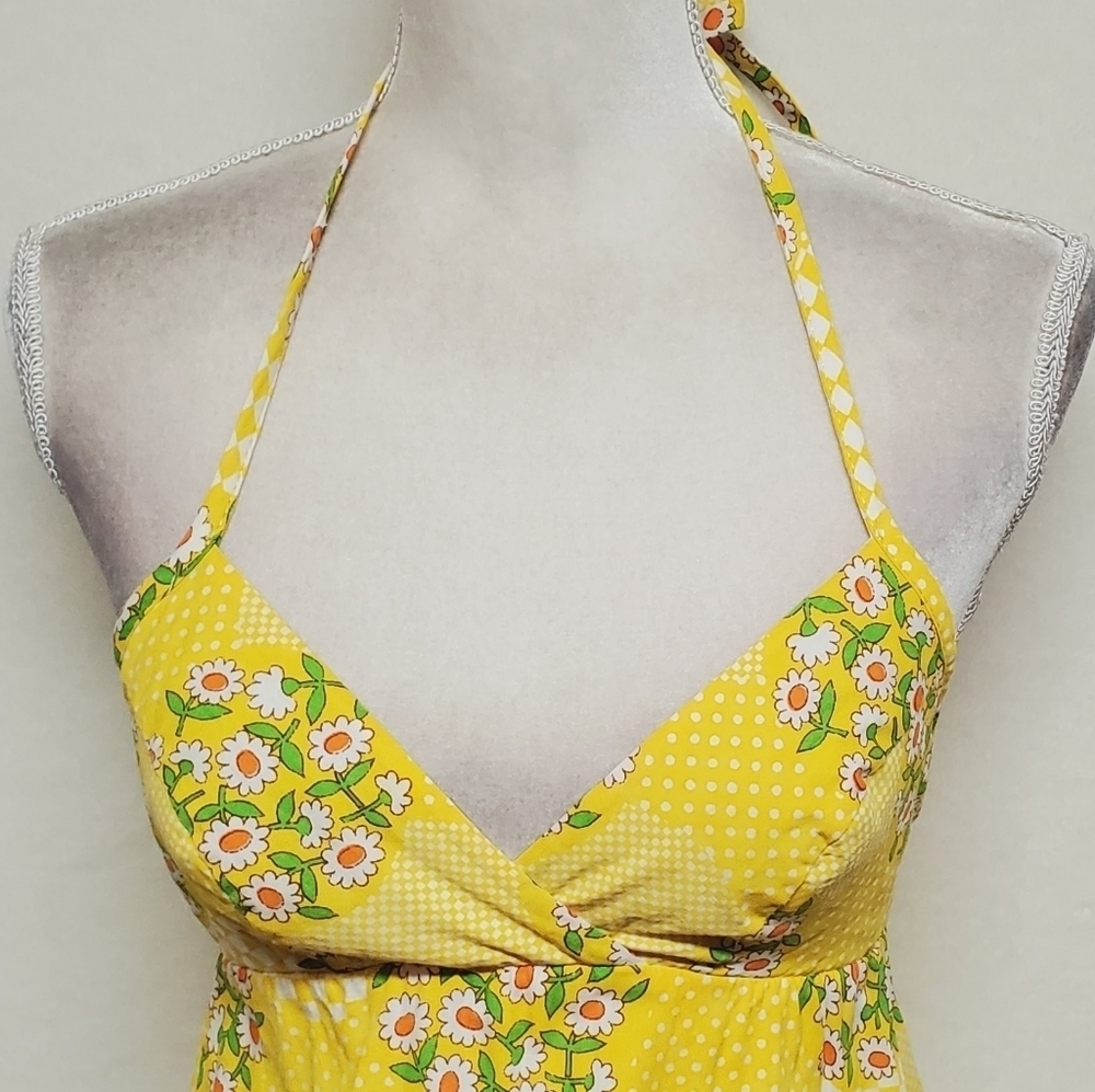 Rare Vintage 1960s Sears JR Bazaar Mod Yellow Checkered Daisy Full Apron Bikini - Picture 7 of 16